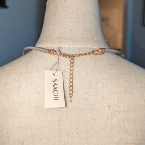 NEW SAACHI Genuine Leather Short Adjustable Square Beaded Double Strand Necklace - Picture 2 of 2